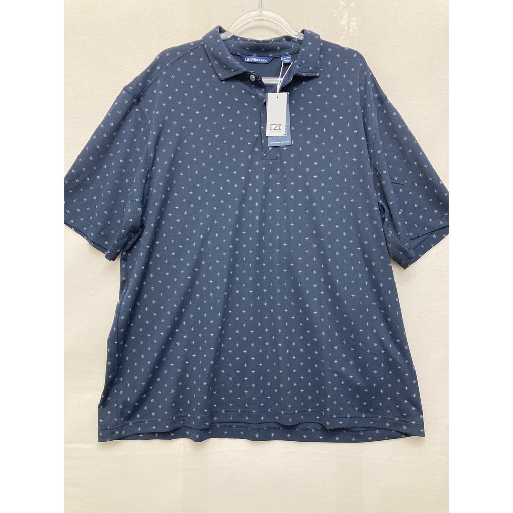NWT Cutter & Buck Polo Size XXL Blue Geometric Print Stretch Golf Performance